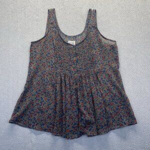 Converse One Star Shirt Womans Top Blue Floral Print Sheer Blouse Tank Shirt XL